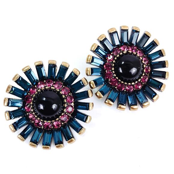 VTG Signed Heidi Daus Onyx Rhinestone Gold Tone Art Deco Revival Clip Earrings - Picture 7 of 10